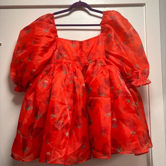 Selkie Red Strawberry Puff Dress L - Picture 6 of 10